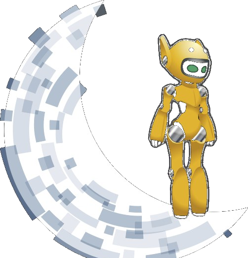 Robot RobotaOne assis sur une lune